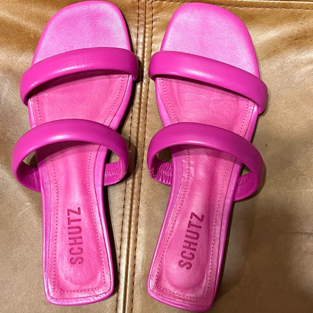 SCHUTZ Hot Pink Double-Strap Slide Sandals